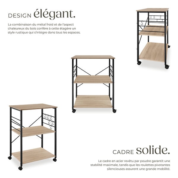 TECTAKE - Chariot de service Rugby 65,5x45,5x88,5cm Bois clair industriel, Chêne Sonoma - large