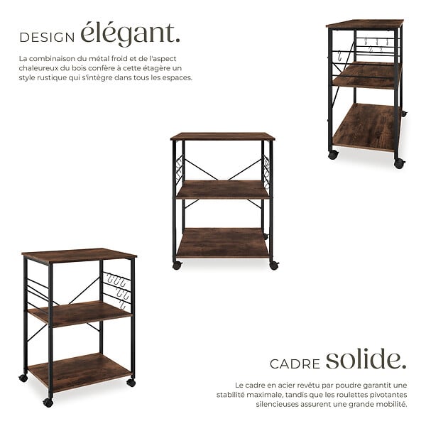 TECTAKE - Chariot de service Rugby 65,5x45,5x88,5cm Bois foncé industriel, rustique - large