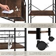 TECTAKE - Chariot de service Rugby 65,5x45,5x88,5cm Bois foncé industriel, rustique - vignette