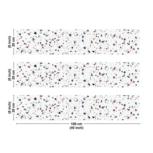 99DECO - Crédence cuisine en aluminium - motif terrazzo blanc - 300x20 cm (en 3 bandeaux) - large