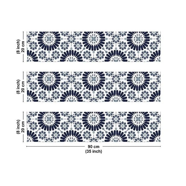 99DECO - Crédence cuisine en aluminium - effet carreaux de ciment bleu - 270x20 cm (en 3 bandeaux) - large