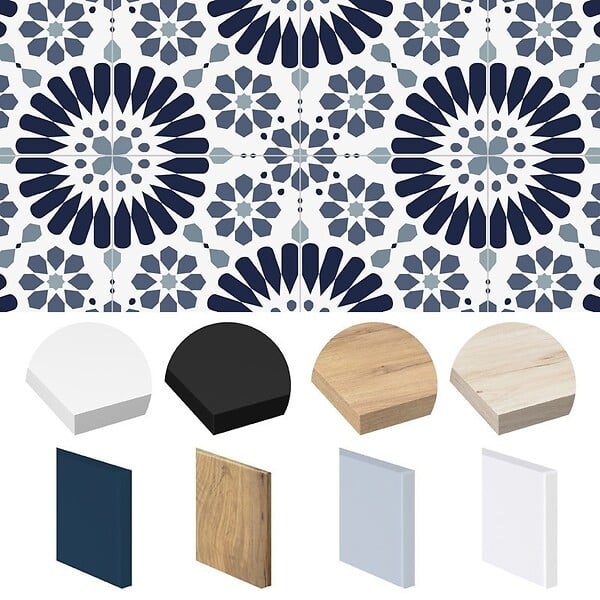99DECO - Crédence cuisine en aluminium - effet carreaux de ciment bleu - 270x20 cm (en 3 bandeaux) - large