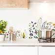 99DECO - Fond de hotte en aluminium - motif floral vert, violet, jaune et rouge - 70x90 cm - vignette