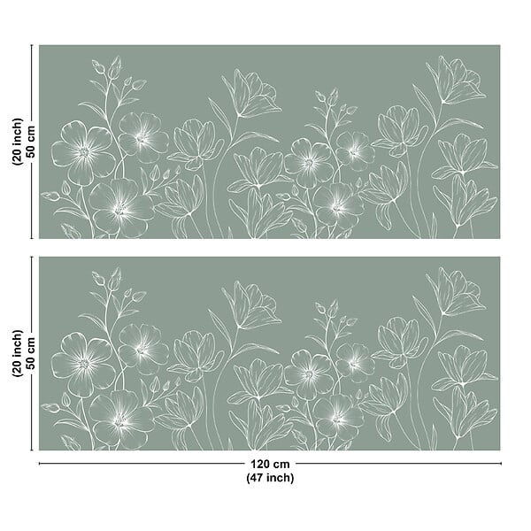 99DECO - Crédence cuisine en aluminium - motif floral vert et blanc - 240x50 cm (en 2 bandeaux) - large