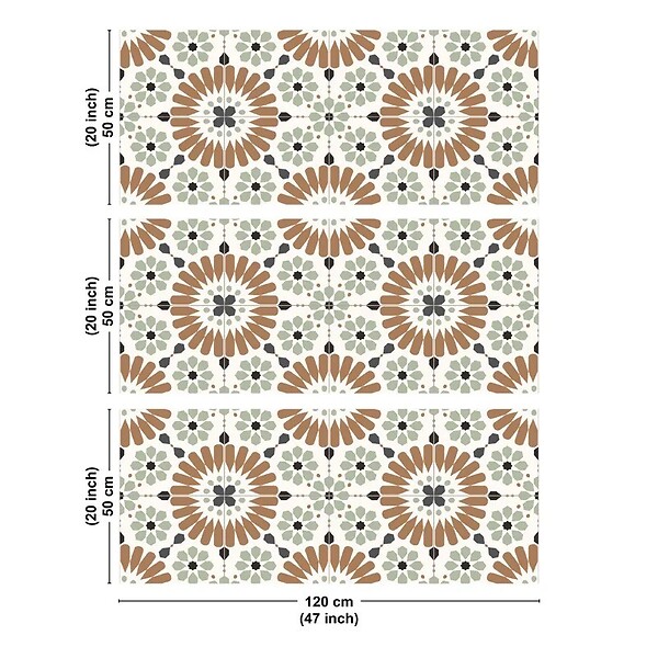 99DECO - Crédence cuisine en aluminium - effet carreaux de ciment marron et vert - 360x50 cm (en 3 bandeaux) - large