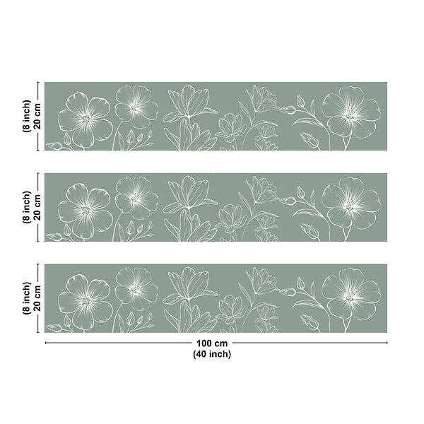99DECO - Crédence cuisine en aluminium - motif floral vert et blanc - 300x20 cm (en 3 bandeaux) - large