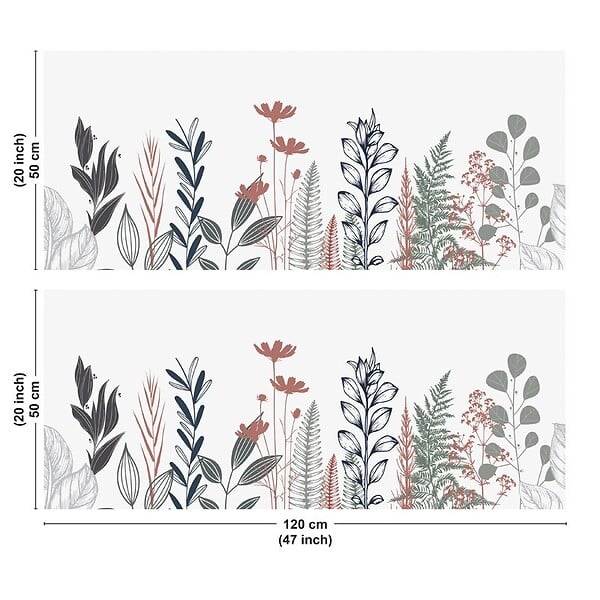 99DECO - Crédence cuisine en aluminium - floral bleu profond et vert - 240x50 cm (en 2 bandeaux) - large