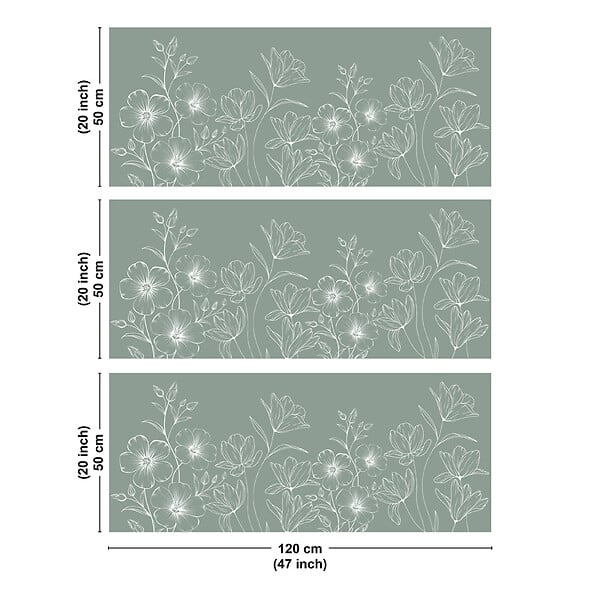 99DECO - Crédence cuisine en aluminium - motif floral vert et blanc - 360x50 cm (en 3 bandeaux) - large