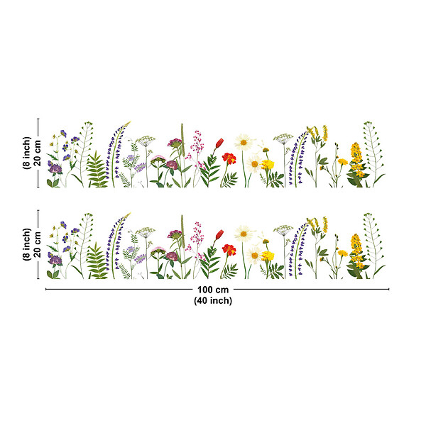 99DECO - Crédence cuisine en aluminium - motif floral vert, violet, jaune et rouge - 200x20 cm (en 2 bandeaux) - large