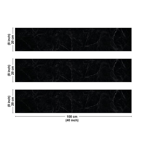 99DECO - Crédence cuisine en aluminium - effet marbre noir - 300x20 cm (en 3 bandeaux) - large