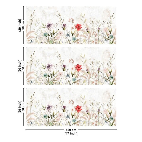 99DECO - Crédence cuisine en aluminium - motif floral marron - 360x50 cm (en 3 bandeaux) - large
