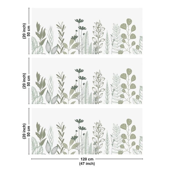 99DECO - Crédence cuisine en aluminium - floral vert sauge - 360x50 cm (en 3 bandeaux) - large