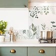 99DECO - Crédence cuisine en aluminium - floral vert sauge - 300x20 cm (en 3 bandeaux) - vignette