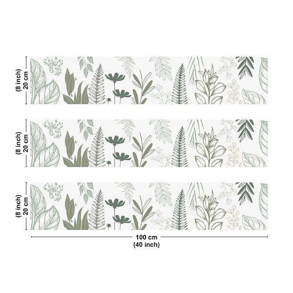 99DECO - Crédence cuisine en aluminium - floral vert sauge - 300x20 cm (en 3 bandeaux) - large
