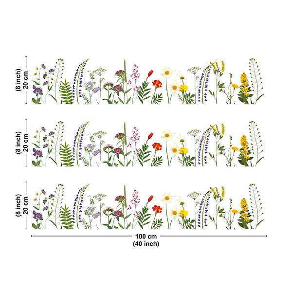 99DECO - Crédence cuisine en aluminium - motif floral vert, violet, jaune et rouge - 300x20 cm (en 3 bandeaux) - large