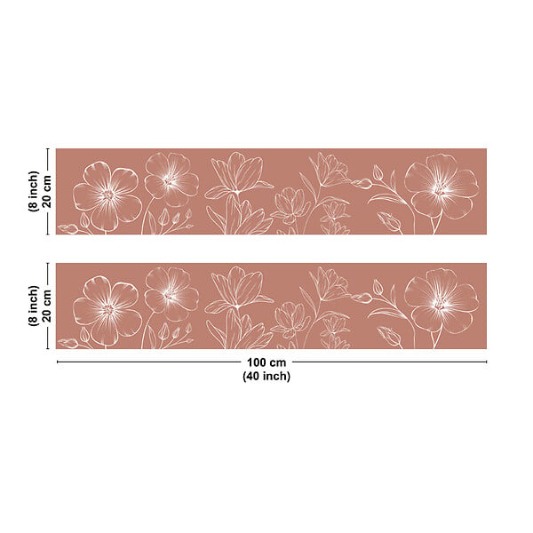 99DECO - Crédence cuisine en aluminium - motif floral terracotta et blanc - 200x20 cm (en 2 bandeaux) - large