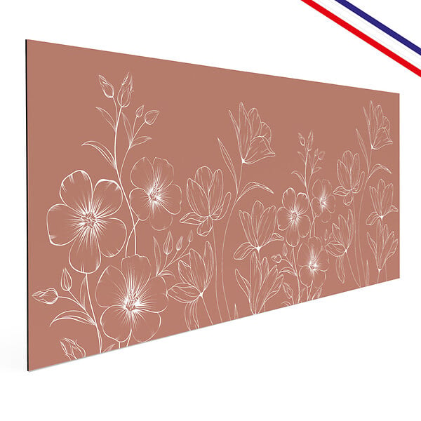 99DECO - Crédence cuisine en aluminium - motif floral terracotta et blanc - 200x20 cm (en 2 bandeaux) - large