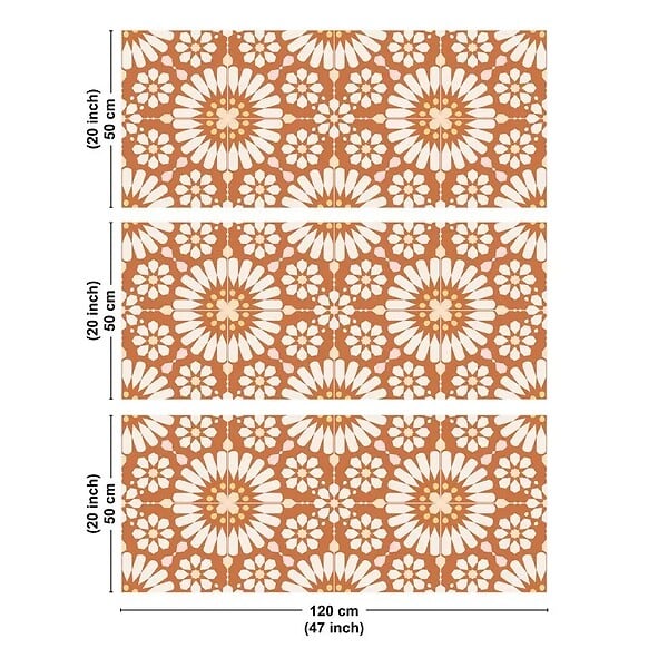 99DECO - Crédence cuisine en aluminium - effet carreaux de ciment orange - 360x50 cm (en 3 bandeaux) - large