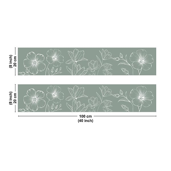 99DECO - Crédence cuisine en aluminium - motif floral vert et blanc - 200x20 cm (en 2 bandeaux) - large