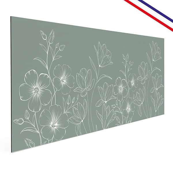 99DECO - Crédence cuisine en aluminium - motif floral vert et blanc - 200x20 cm (en 2 bandeaux) - large