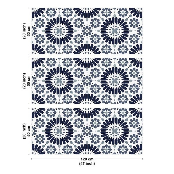 99DECO - Crédence cuisine en aluminium - effet carreaux de ciment bleu - 360x50 cm (en 3 bandeaux) - large