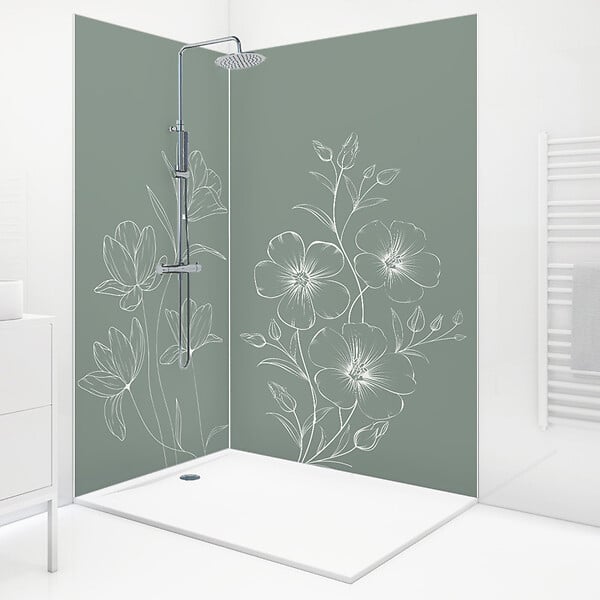 99DECO - Lot de 2 panneaux de douche en aluminium (90x220 & 120x220 cm) + profilés blanc - Charme - Blanc et Vert - large