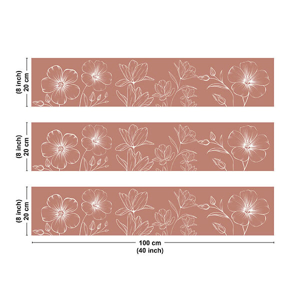 99DECO - Crédence cuisine en aluminium - motif floral terracotta et blanc - 300x20 cm (en 3 bandeaux) - large