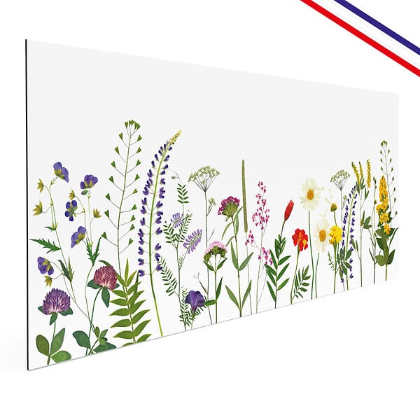 99DECO - Fond de hotte en aluminium - motif floral vert, violet, jaune et rouge - 70x60 cm - large