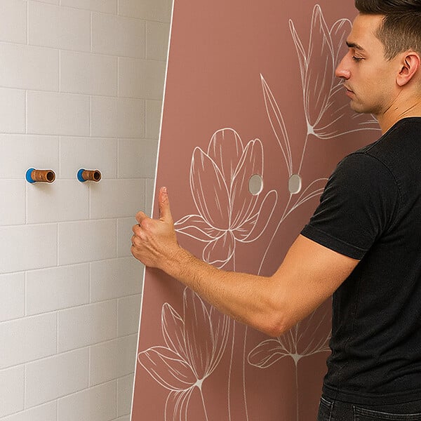 99DECO - Lot de 2 panneaux de douche en PVC (90x220 & 120x220 cm) + profilés blanc - Charme - Blanc et Terracotta - large