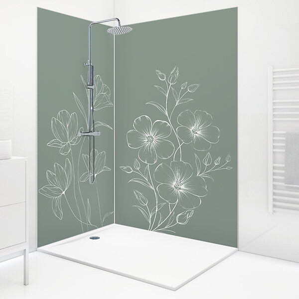99DECO - Lot de 2 panneaux de douche en PVC (90x220 & 120x220 cm) + profilés blanc - Charme - Blanc et Vert - large