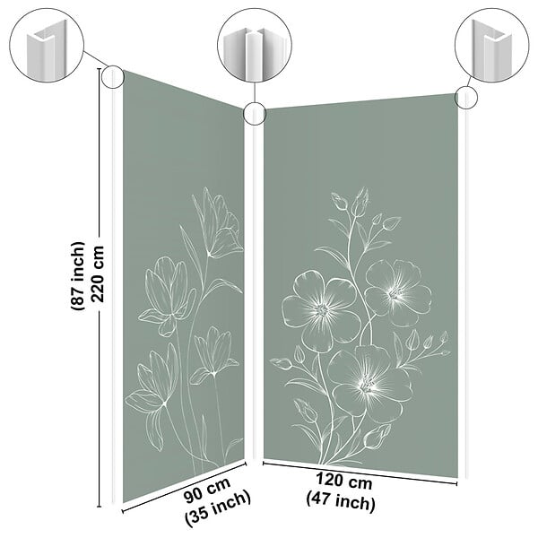 99DECO - Lot de 2 panneaux de douche en PVC (90x220 & 120x220 cm) + profilés blanc - Charme - Blanc et Vert - large