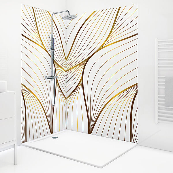 99DECO - Lot de 2 panneaux de douche en PVC (90x220 & 120x220 cm) + profilés blanc - Sotma - Blanc et doré - large
