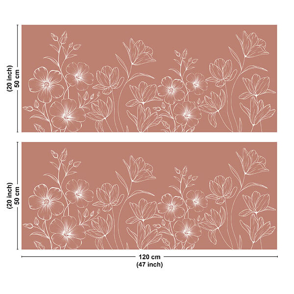 99DECO - Crédence cuisine en aluminium - motif floral terracotta et blanc - 240x50 cm (en 2 bandeaux) - large