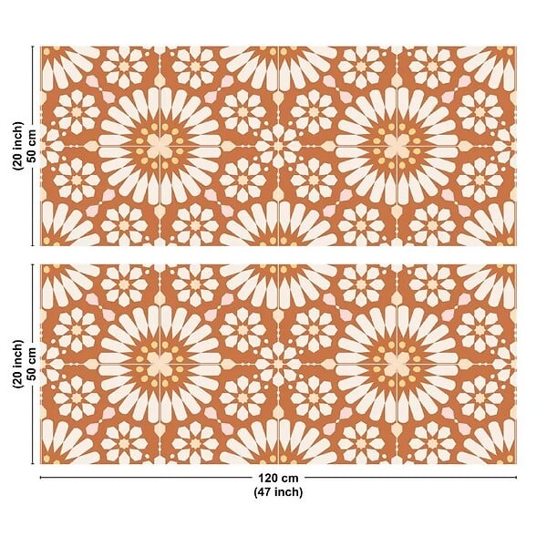 99DECO - Crédence cuisine en aluminium - effet carreaux de ciment orange - 240x50 cm (en 2 bandeaux) - large