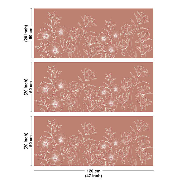99DECO - Crédence cuisine en aluminium - motif floral terracotta et blanc - 360x50 cm (en 3 bandeaux) - large