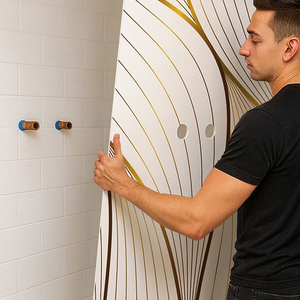99DECO - Lot de 2 panneaux de douche en aluminium (90x220 & 120x220 cm) + profilés blanc - Sotma - Blanc et doré - large