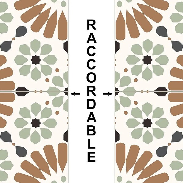99DECO - Fond de hotte en aluminium - effet carreaux de ciment marron et vert - 70x90 cm - large