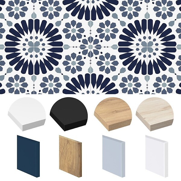 99DECO - Fond de hotte en aluminium - effet carreaux de ciment bleu - 70x60 cm - large