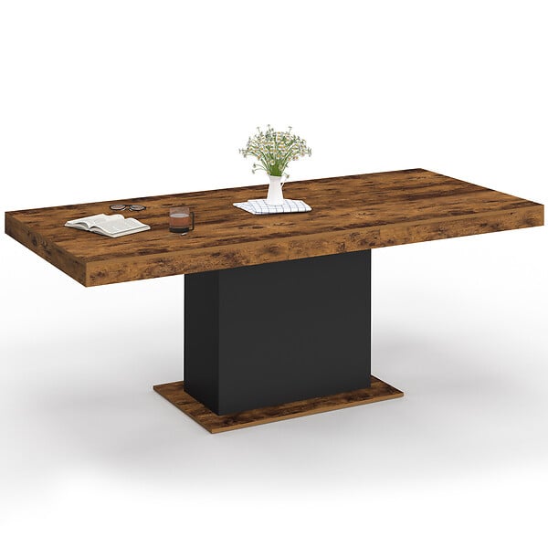 ID MARKET - Table à manger extensible rectangle EDEN 6-10 personnes bois effet vieilli et noir 160-200 cm - large