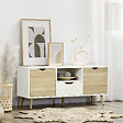 HOMCOM - Meuble TV banc TV style scandinave 2 portes tiroir niche piètement bois de pin panneaux blanc aspect chêne clair - vignette