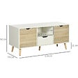 HOMCOM - Meuble TV banc TV style scandinave 2 portes tiroir niche piètement bois de pin panneaux blanc aspect chêne clair - vignette