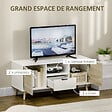 HOMCOM - Meuble TV banc TV style scandinave 2 portes tiroir niche piètement bois de pin panneaux blanc aspect chêne clair - vignette