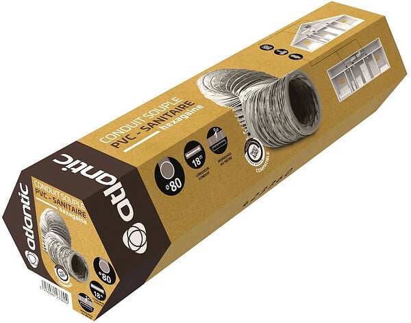 ATLANTIC - Conduit souple Hexagaine 80 PVC Type B en carton - Longueur 18 m x Diamètre 80 mm - ATLANTIC - 423360 - large