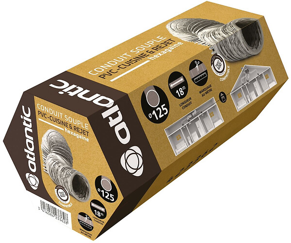 ATLANTIC - Conduit souple Hexagaine 80 PVC Type B en carton - Longueur 18 m x Diamètre 125 mm - ATLANTIC - 423362 - large