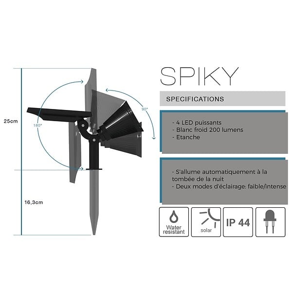 LUMISKY - 4 Spots solaires projecteurs SPIKY Blanc froid 100LM - large