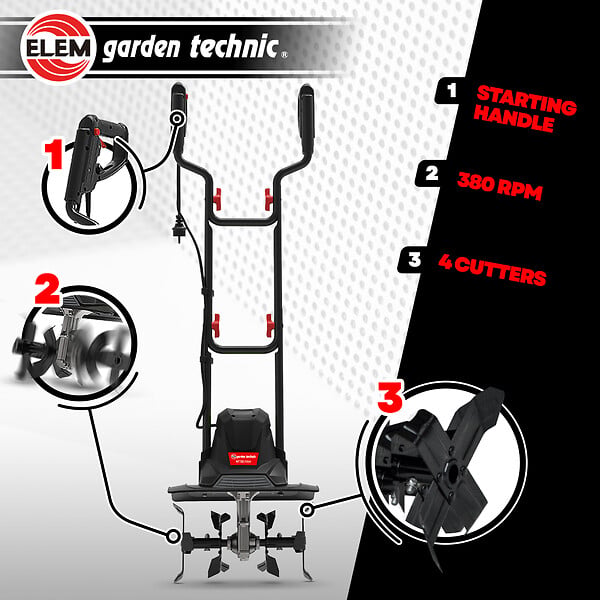 ELEM GARDEN TECHNIC - Motobineuse électrique 1050W - 4 fraises - 36cm - large