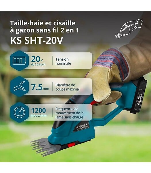 KONNER SOHNEN - Taille-haie et cisaille à gazon sans fil 2 en 1 Könner & Söhnen KS SHT-20V - large
