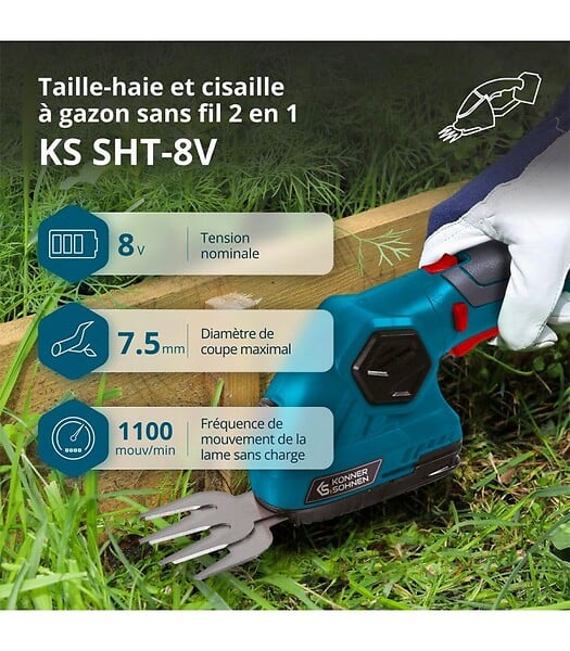 KONNER SOHNEN - Taille-haie et cisaille à gazon sans fil 2 en 1 Könner & Söhnen KS SHT-8V - large