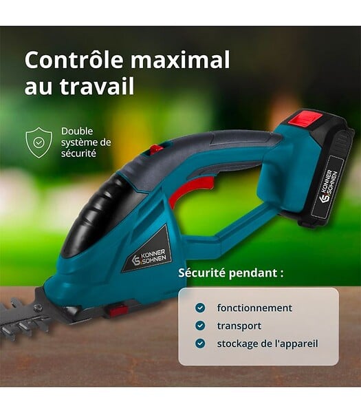 KONNER SOHNEN - Taille-haie et cisaille à gazon 2 en 1 sans fil avec manche télescopique Könner & Söhnen KS SHT-20V + Extension Pole - large