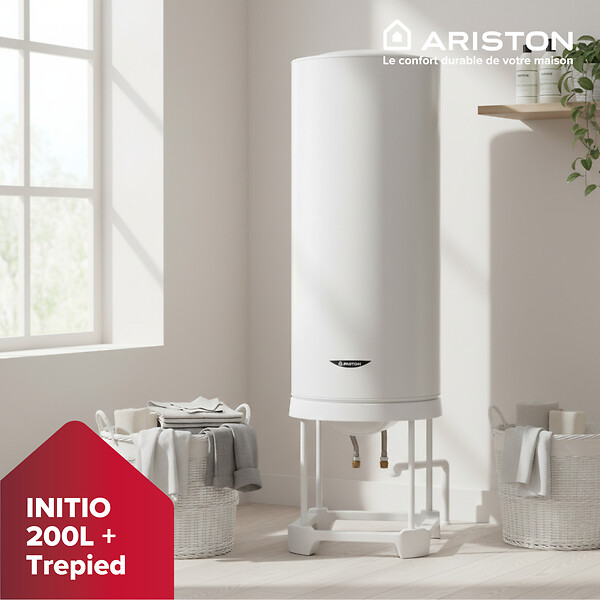 ARISTON - Pack Chauffe-eau Vertical Mural Blindé 200 l Ariston INITIO + Trepied 4090027 + Groupe Sécurité Inox - large